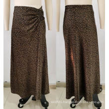Leopard Pattern Wrinkle Design Midi Lady's Skirts